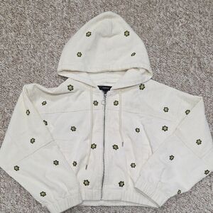 Forever 21 Cream Floral Hoodie Jacket